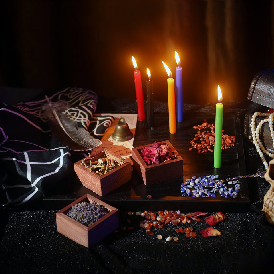 Witchcraft Supplies Kit for Wiccan Spells 69 Packs of Dried Herbs Healing Crystals and Colored Magic Spiritual Candles Parchments for Beginners Experienced Witches Pagan Spell Witchy Gifts Altar