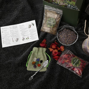 Witchcraft Supplies Kit 28 Witch Herbs Set and 7 Pcs Crystals Chakra Stones for Witch Altar Pagan and Wiccan Supplies Magic Spells and Crystal Spoon