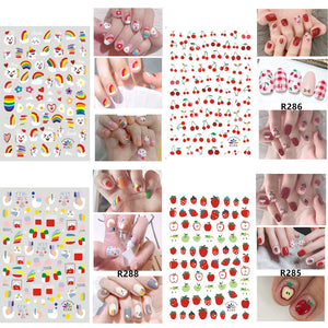 Nail Stickers for Women Kids Girls Mixed 24 Sheets DIY Self Adhesive 3D Art Nail Decals for Women Kids Including Colorful Plants Fruits Rainbow