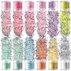 12 Boxes Holographic Nails Powder Nail Art Chunky Sequins with Mirror Hexagon for Nails Art Decoration Holographic Manicure