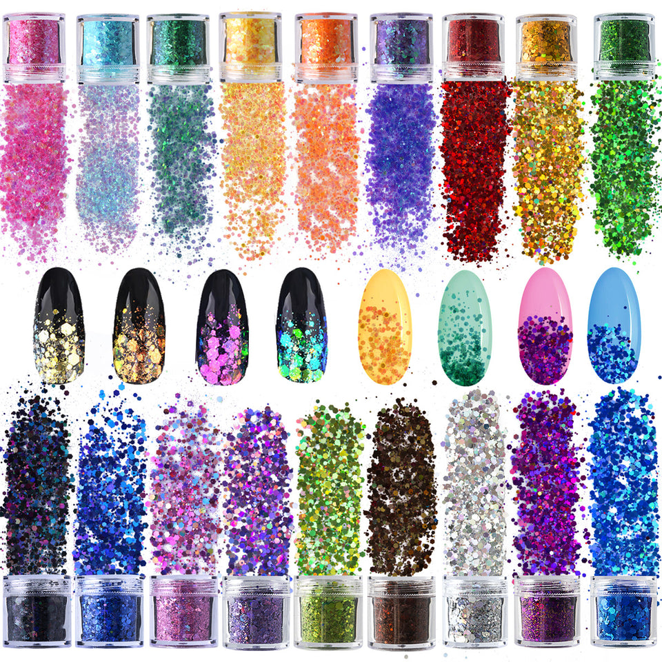18 Boxes Nail Glitter Holographic Cosmetic Festival Chunky Sequins Laser & Iridescent Flakes for Body Face Hair Nail Art Glitter