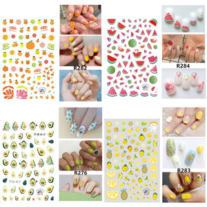 Nail Stickers for Women Kids Girls Mixed 24 Sheets DIY Self Adhesive 3D Art Nail Decals for Women Kids Including Colorful Plants Fruits Rainbow