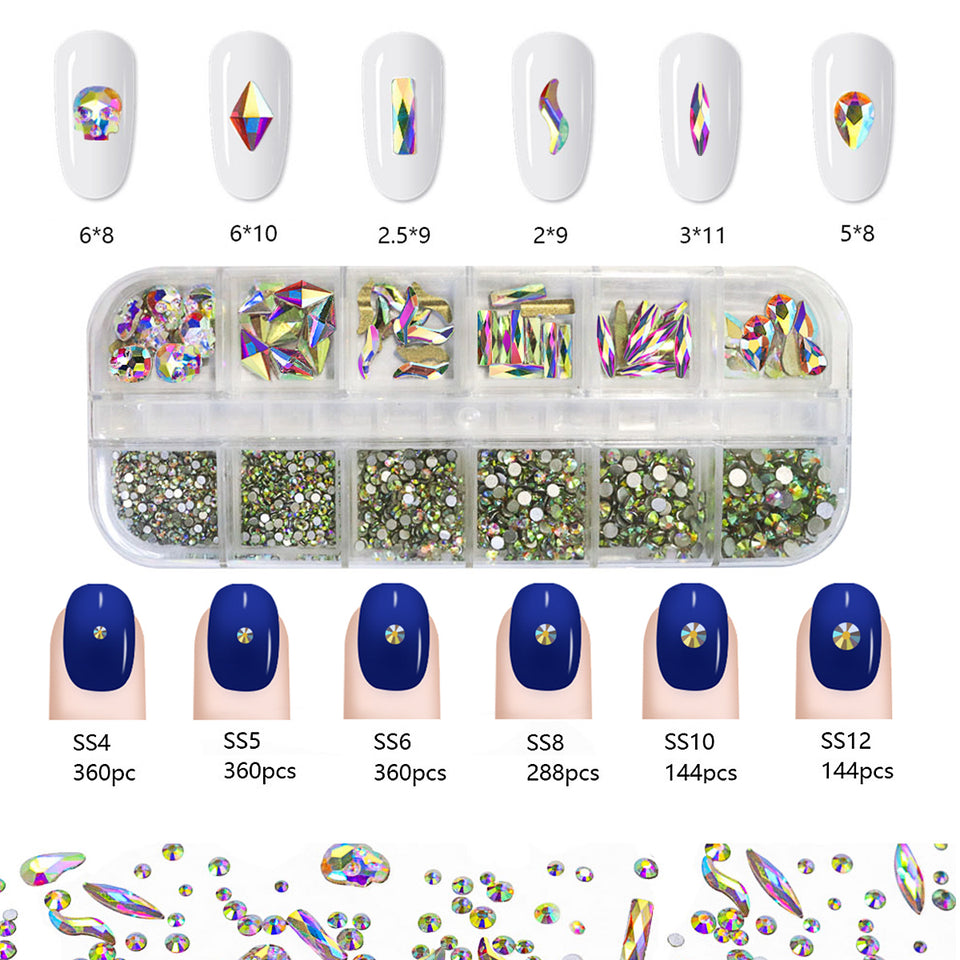 Holographic Butterfly Nail Art Sticker, 12 Sheets Laser Gold & Sliver Decals, Butterfly Sequins and Crystal Round Rhinestones & Multiple Shapes Nail Gems for Nail Art Decoration