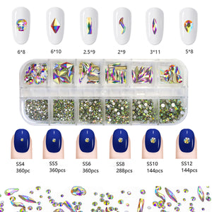Nail Art Stickers for Christmas, 12 Sheets Water Transfer Fall Nail Decals and Nail Crystal Round Rhinestones & Multiple Shapes Nail Gems for Nail Art Decor and Party Supplies