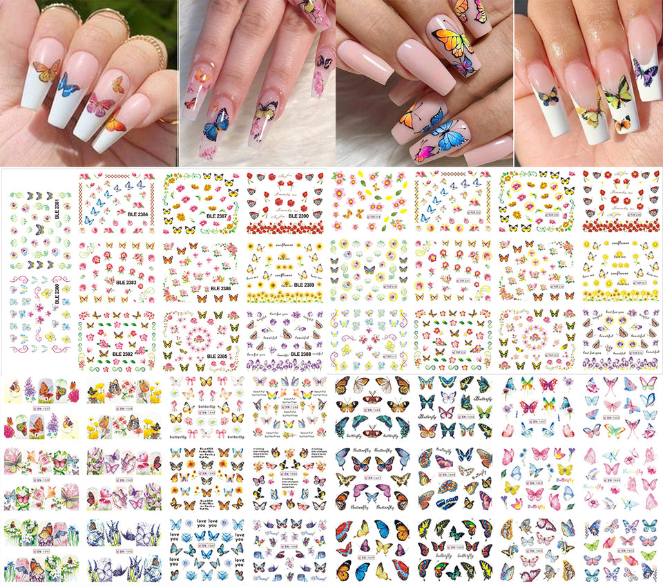 47 Sheets Butterfly Nail Stickers for Women 3D DIY Art Nail Decals for Women Nail Art Decor Nail Water Transfer Decals