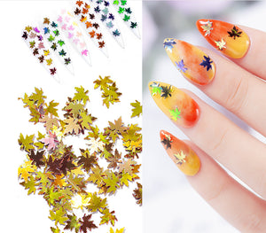48 Sheets Thanksgivings Fall Nail Decals Water Transfer, 12 Colors Maple Leaf Nail Sequins and Nail Crystal Round Rhinestones & Multiple Shapes Nail Gems for Nail Face Body Decorations