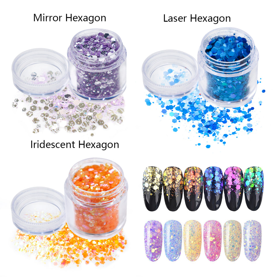 18 Boxes Nail Glitter Holographic Cosmetic Festival Chunky Sequins Laser Mirror Iridescent Flakes for Body, Nail Art Decoration