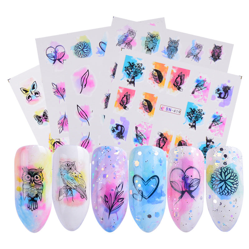 48 Sheets Watercolor Nail Stickers for Women Mixed 3D DIY Art Nail Decals for Women Nail Art Decor Nail Water Transfer Decals