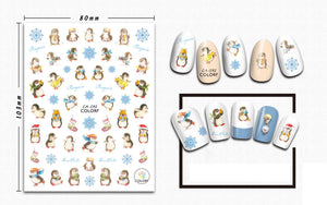 12 Sheets Winter Animal Nail Stickers for Women Mixed 3D DIY Art Nail Decals for Women Nail Art Decor Include Penguin Elk Rabbit