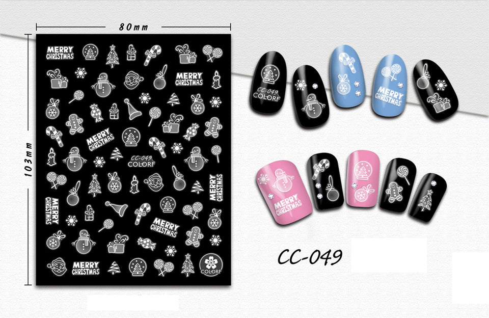 18 Sheets Winter Christmas Nail Stickers for Women 3D DIY Art Nail Decals for Women Nail Art Decor Include Penguin Elk Rabbit