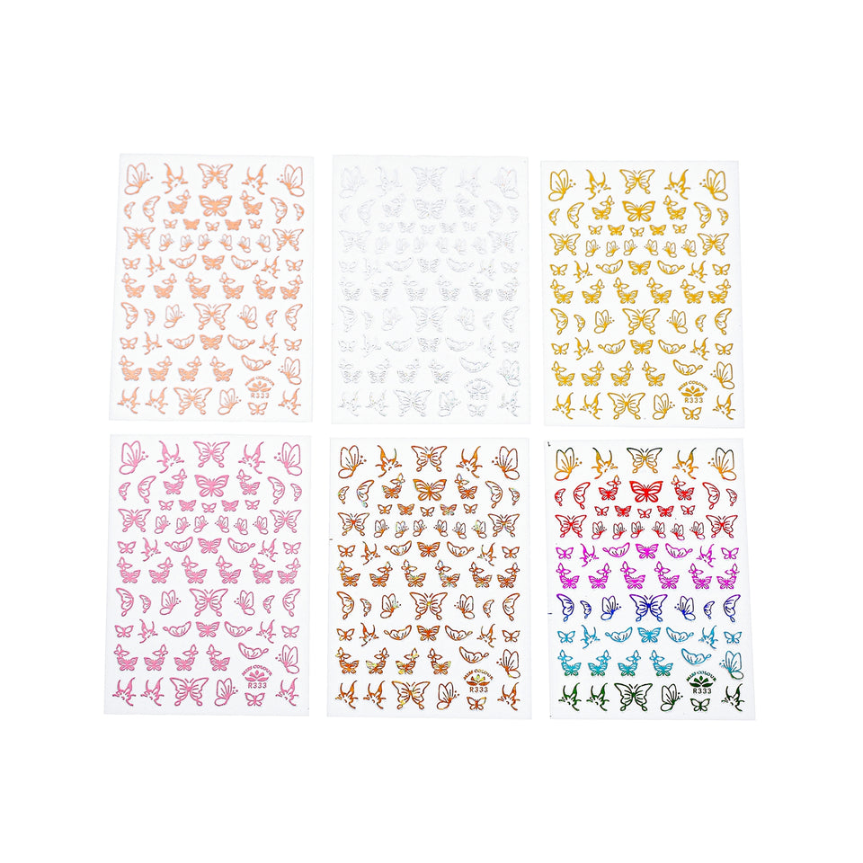Holographic Butterfly Nail Stickers for Women 12 Sheets Golden Silver Self Adhesive 3D Art Laser Butterfly Nail Decals for Women