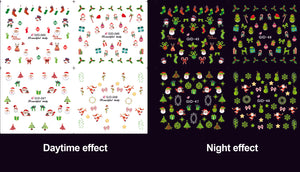 24 Sheets Luminous Christmas Nail Stickers for Women Mixed 3D DIY Art Nail Decals for Women Nail Art Decor Include Snowflake Tree Santa